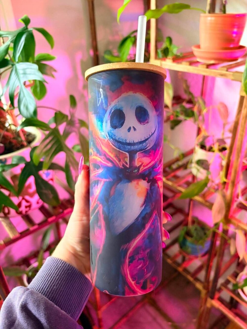 Nightmare Before Christmas Inspired 20 oz Skinny Tumbler | Jack & Sally | Bamboo